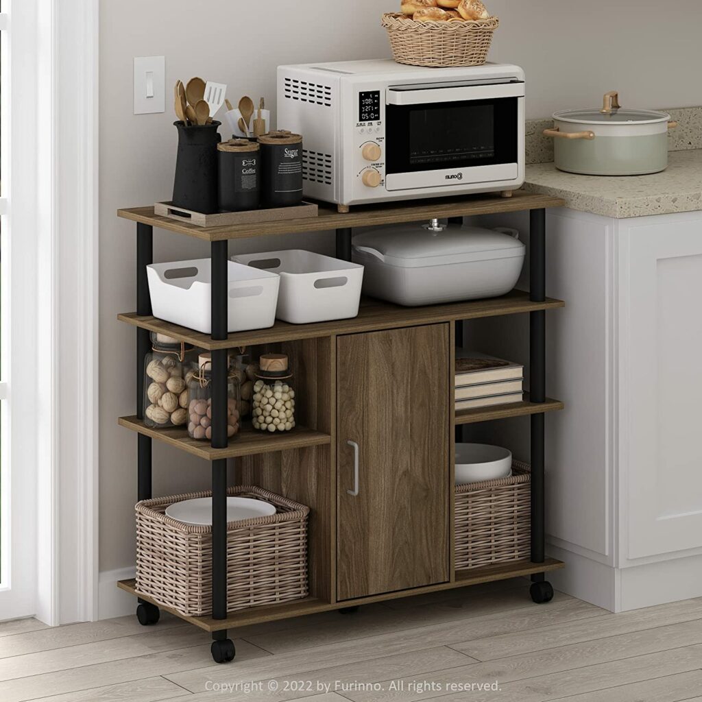 Furinno Helena Utility Kitchen Island and Storage Cart on Wheels - Island Cart for a small kitchen