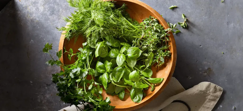 bowls of herbs