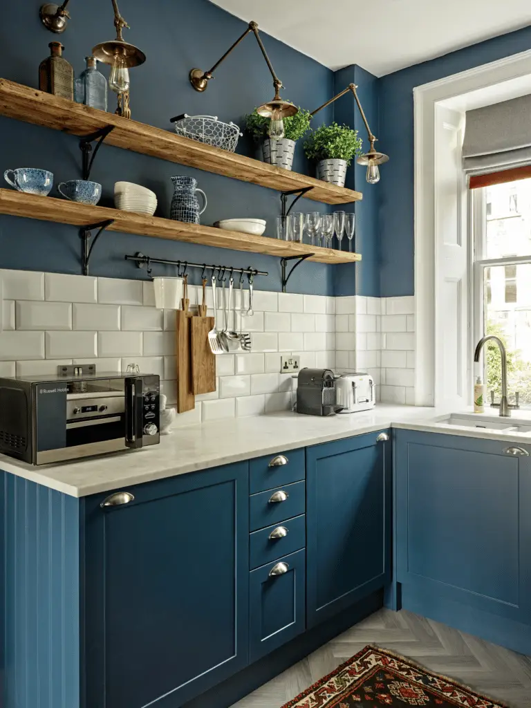 Choosing navy blue wall colors for a small kitchen