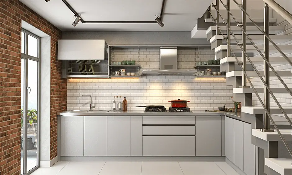 Industrial kitchen under the stairs ideas