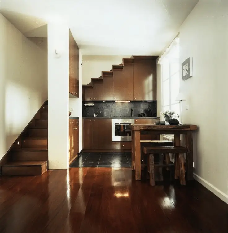 Natural kitchen under the stairs ideas