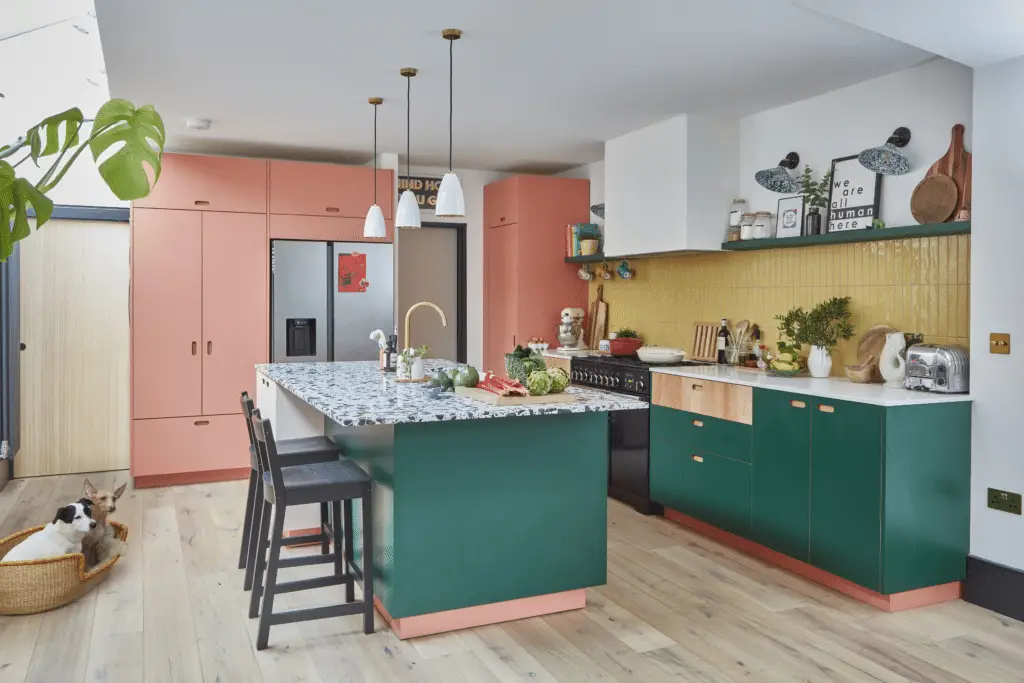 A kitchen with too many colors and styles