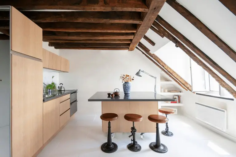 Space-Saving Elegance: Wood Beams in Small Kitchen Design