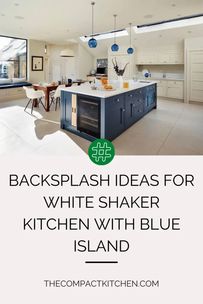 Backsplash Ideas for White Shaker Kitchen with Blue Island