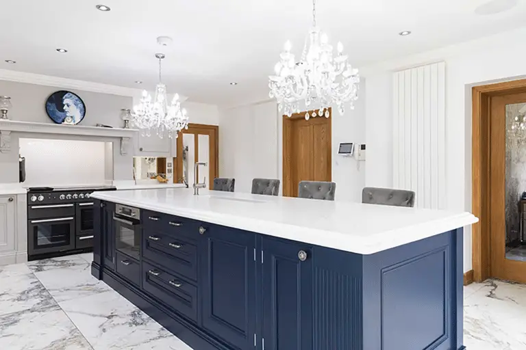 Bringing Brightness to Life: Lighting Ideas for White Shaker Kitchens with Blue Islands