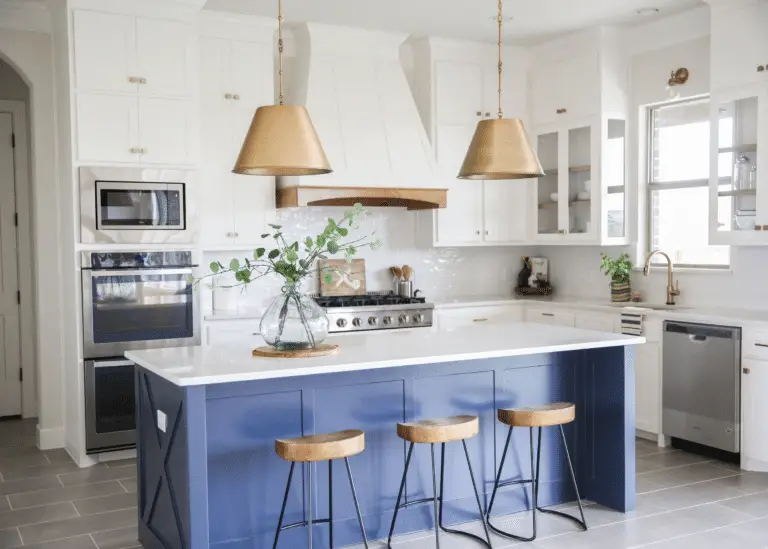 A Pop of Blue: Designing Your Perfect Shaker White Kitchen with Blue Island